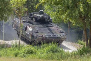 German infantry fighting vehicle PUMA drives on the street 